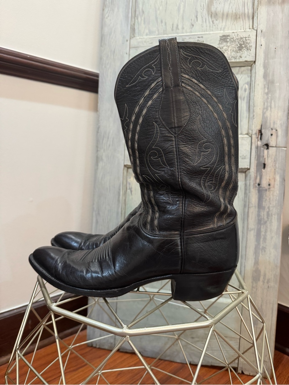 Lucchese goat skin black men's boots size 14